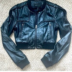 BCBGMaxAzria Black Bomber Jacket with Cropped Length and Fitted Silhouette